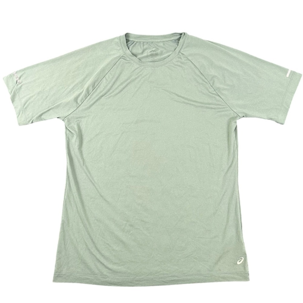 Asics Running Shirt Mens Medium Short Sleeve Sage Green Lightweight Reflective
